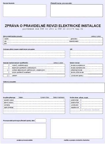 revizní zpráva, revize elektrozařízení, revize elektro